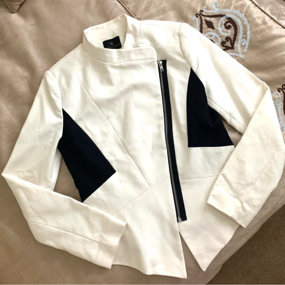 WORTHINGTON Color-Block Black and White Asymmetrical Blazer Jacket, Size: 4, NWT